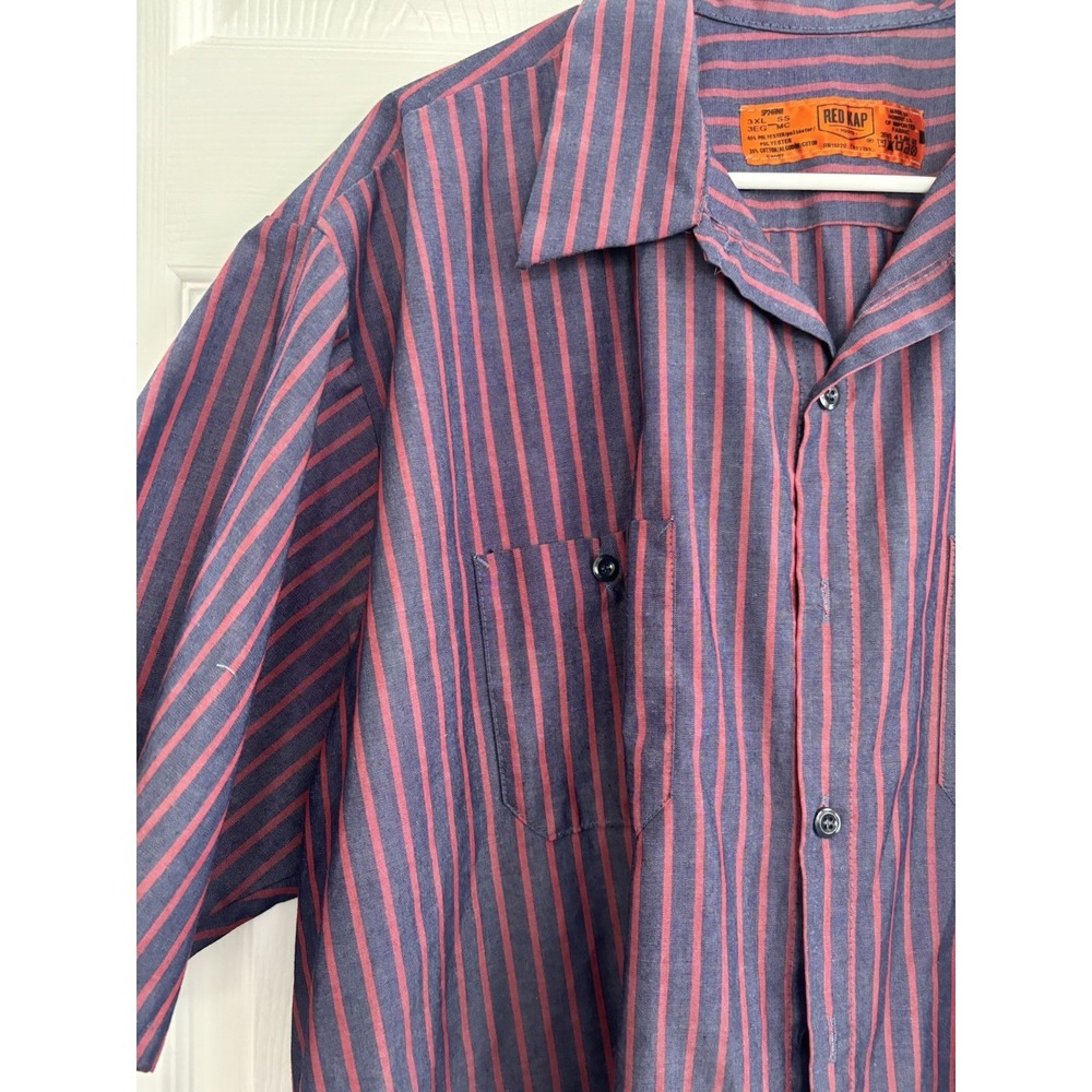 Red Kap Shirt Mens Size 3XL Red/Blue Stripe Short Sleeve Pockets‎